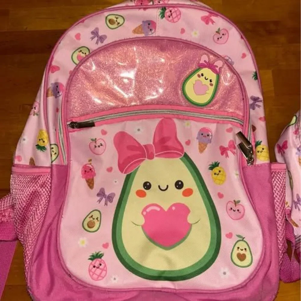 Girls Pink Avocado Backpack and Lunchbox Set Fair Condition